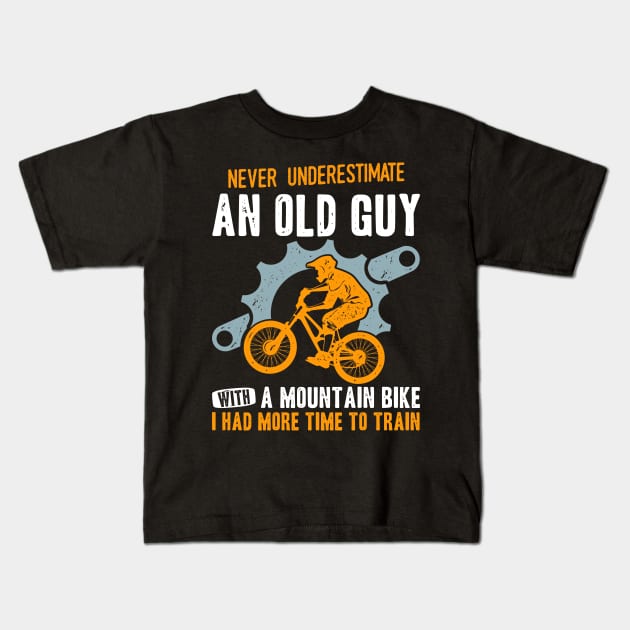 Mens Funny Cyclist Saying Mountain Bike Cycling Old Man Bicycle Kids T-Shirt by Acroxth